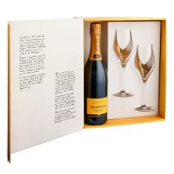 Drappier Carte d Or Brut Champagne NV Gift Box with Two Champagne Flutes Glasses